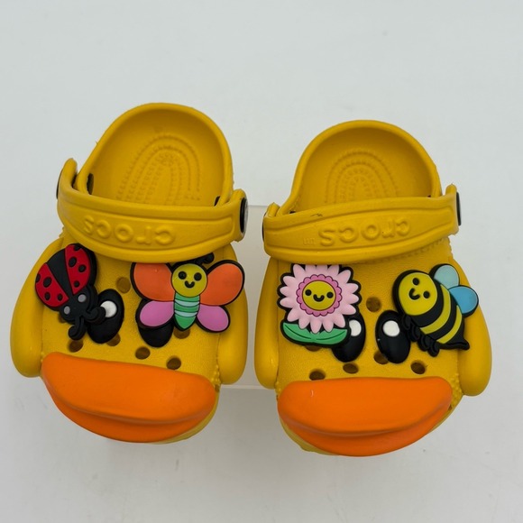 Crocs Littles Rubber Ducky Toddler Size C2/c3 With Jibbitz Charms Butterfly Bee - Picture 1 of 9